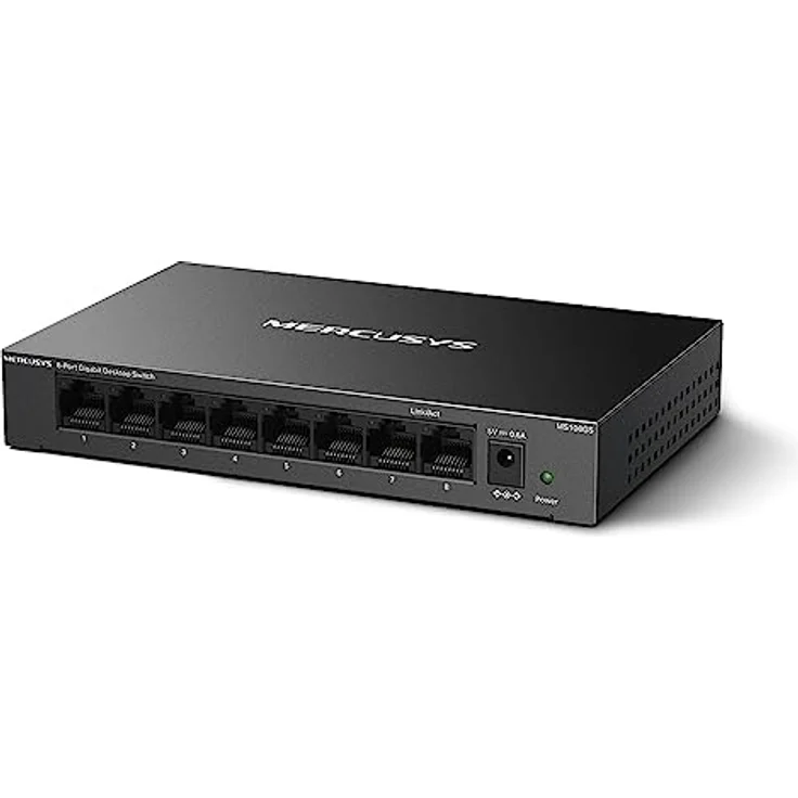 Mercusys MS108GS 8-Ports Gigabit Netzwerk Switch, Unmanaged LAN Switch, Plug and Play, Metallgehäuse, Lüfterlos, in Silber – Bild 2