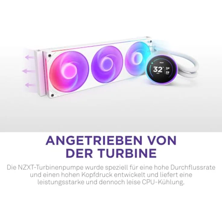 NZXT Kraken Elite 360 RGB - AIO CPU-Flüssigkeitskühler - 360-mm-Radiator - F360 RGB Core-Lüfter - Anpassbares 2,72"-IPS LCD - Turbine Pump - Intel LGA 1700, 1200/115X, 1851 - AMD AM5, AM4 - Weiß – Bild 2
