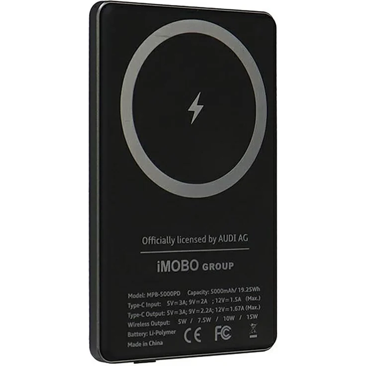 Audi Big Logo MagSafe Powerbank 15W, 5000mAh, induktives Laden, grau