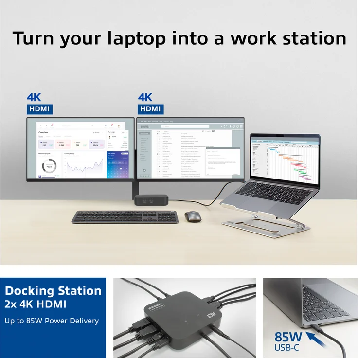 ACT USB-C Docking Station 4K, für 2 HDMI Monitore, DisplayLink, Kompaktmodell AC7150 – Bild 1