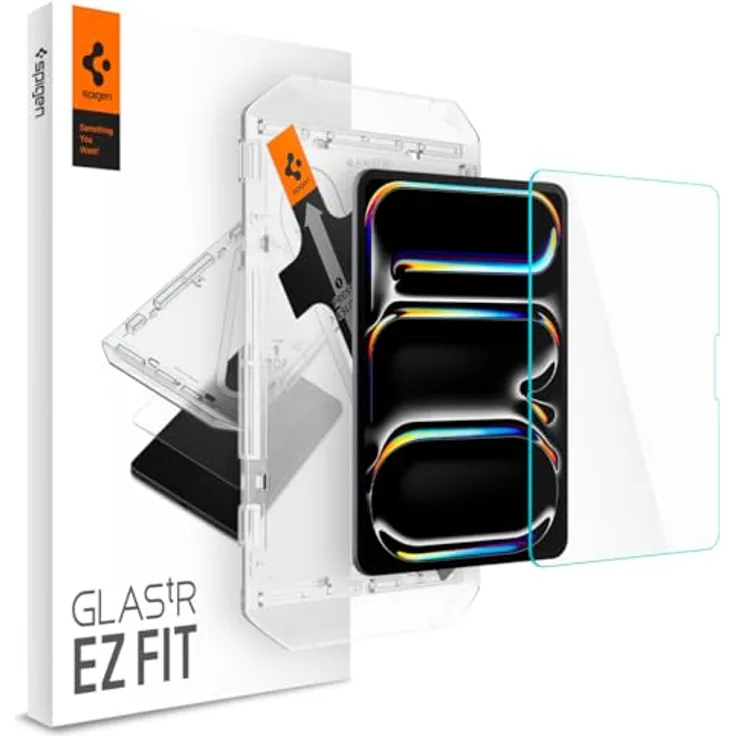Spigen Glas.tR EZ Fit Schutzglas kompatibel mit iPad Pro 11 Zoll M4 (2024), 5. Generation, Installationsschablone, Kristallklar, 9H Folie