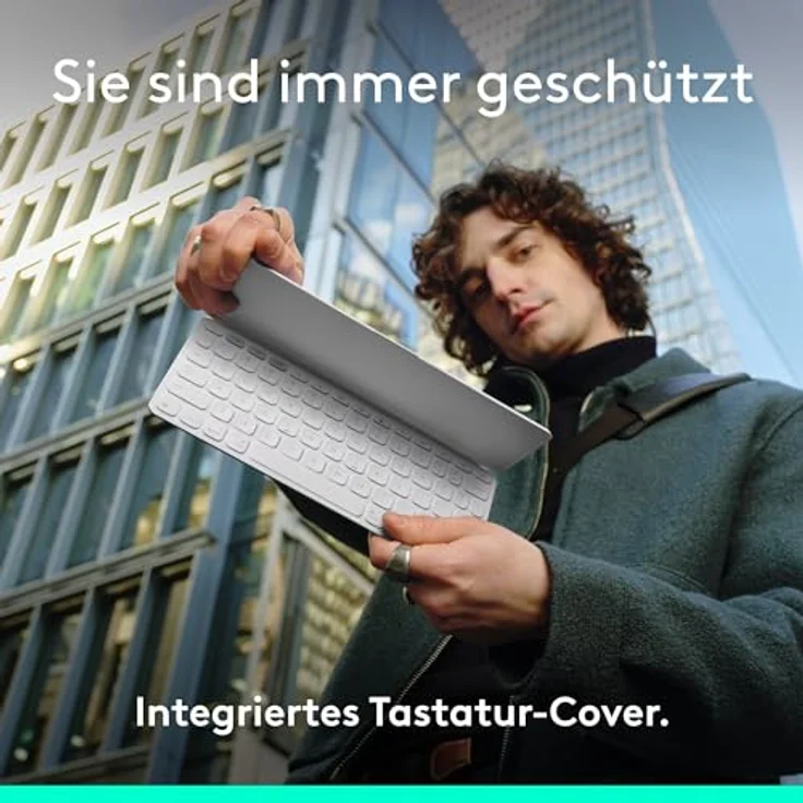 Logitech Keys-To-Go 2, mobile kabellose Tastatur für iPad mit integriertem Schutzcover, schlanke und kompakte, DEU QWERTZ-Layout - Hellgrau – Bild 3