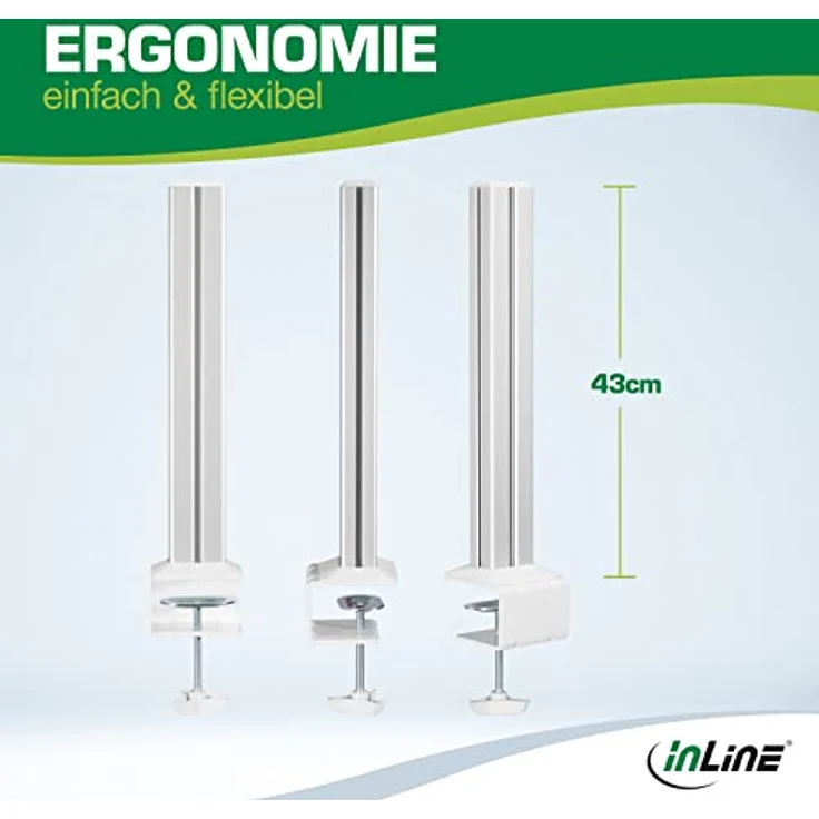 InLine Slatwall Befestigungssäulen aus Aluminium für Tischhalterung Panel 2er, Monitor Halterung, ca. 43 cm Höhe, Weiß – Bild 2