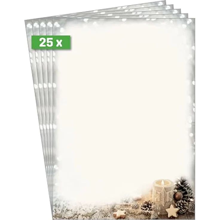 Sigel DP450 Briefpapier Weihnachten "Beige Christmas Candle", A4, 25 Blatt, Weihnachtsbriefpapier aus 90g-Papier – Bild 1