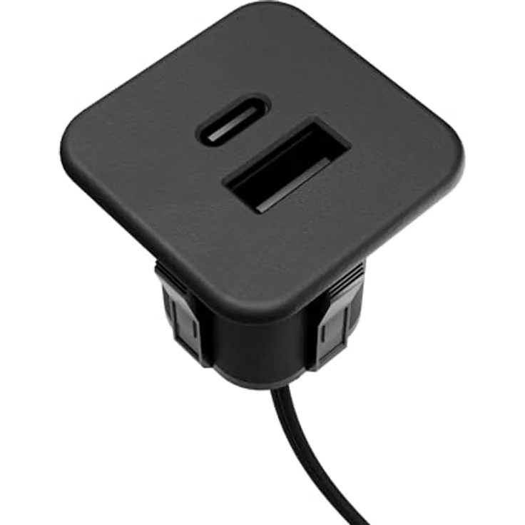 kalb USB Einbau-Ladehub 2-in-1, mit USB-A & USB-C Anschlüssen, 12 VDC Eingang, 5 V/3 A und 9 V/2.2 A Ausgängen, Schwarz