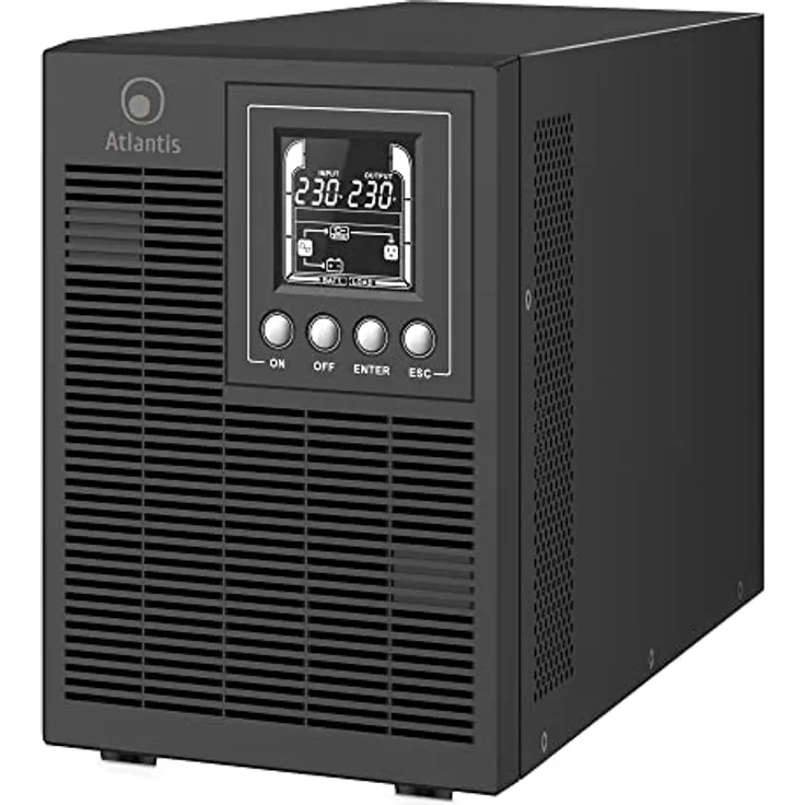 Atlantis Land UPS A03-OP2002P, 2000VA/1800W Online USV Tower mit reiner Sinuswelle, 4 Ausgänge, LCD-Display