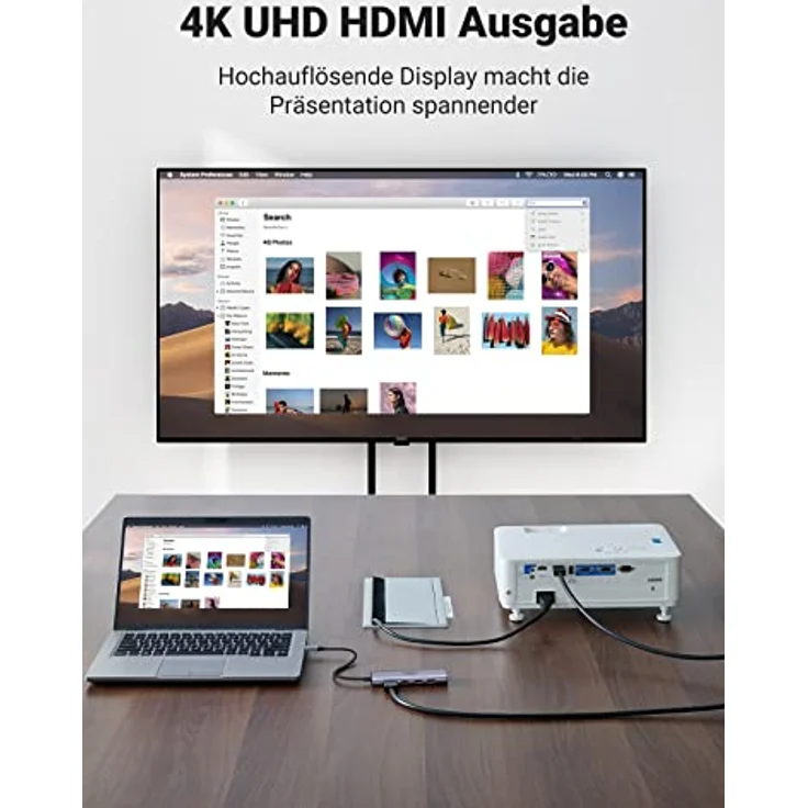 UGREEN USB C Hub 4K@60Hz USB C Adapter mit HDMI, SD/TF Kartenleser, 3 USB 3.0 - Kompatibel mit MacBook Pro/Air, iPad Pro, Surface Pro 7, iMac, Mac Mini M1, Galaxy Tab S8/S7 - Aluminiumgehäuse, 20cm langes nylongeflochtenes Kabel, robust und kompakt – Bild 3