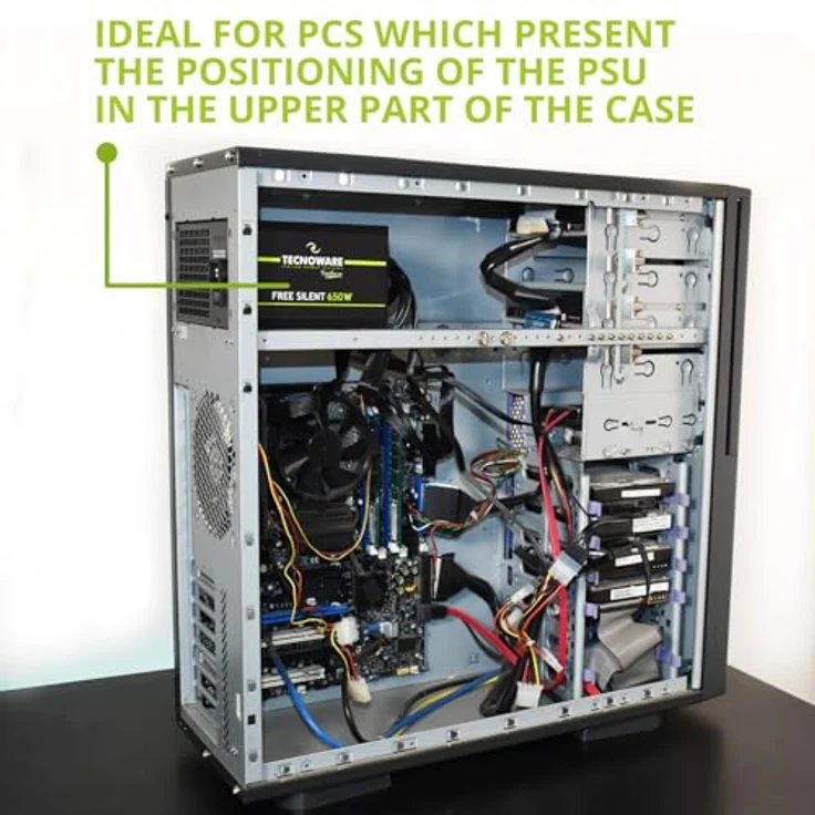 Tecnoware Free Silent Netzteil ATX 650 W Real PC Lüfter 12 cm 3 x SATA 1 x 24 polig 1 x 12 V 4 + 4 Pole, 3 x Molex, 1 x Floppy, Einzelpackung – Bild 6