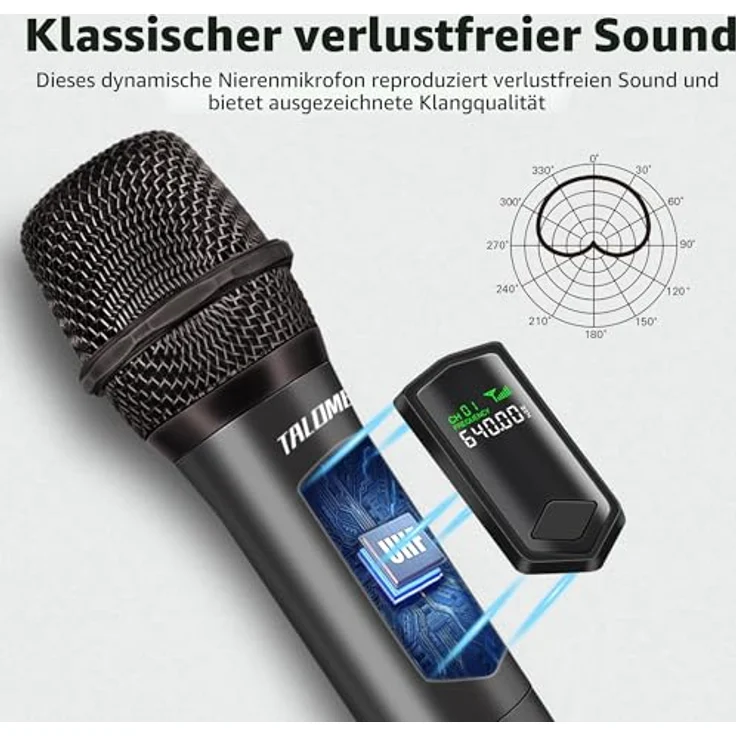talomen Professionelles kabelloses Mikrofon K60-1, 2,4 GHz, dynamisch, wiederaufladbar, 160ft Reichweite, inkl. Empfänger, für Karaoke, Partys und Reden – Bild 2
