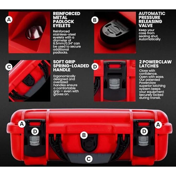 Nanuk Kunststoffkoffer 909, wasserdichte Hartschalentasche, leer, Rot, 4.80 l, für Kameras und Elektronik – Bild 4