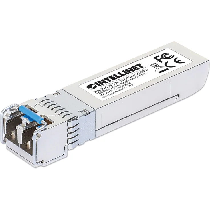 Intellinet 10 Gigabit SFP+ Mini-GBIC Transceiver für LWL-Kabel, Silber, HPE-kompatibel, 10GBase-LR (LC) Singlemode-Port, 10 km