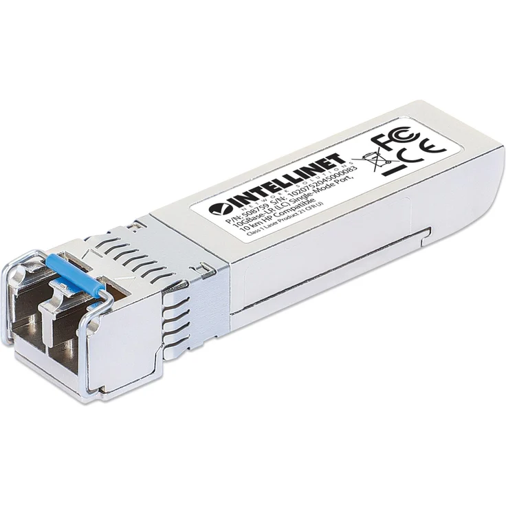 Intellinet 10 Gigabit SFP+ Mini-GBIC Transceiver für LWL-Kabel, Silber, HPE-kompatibel, 10GBase-LR (LC) Singlemode-Port, 10 km – Bild 1