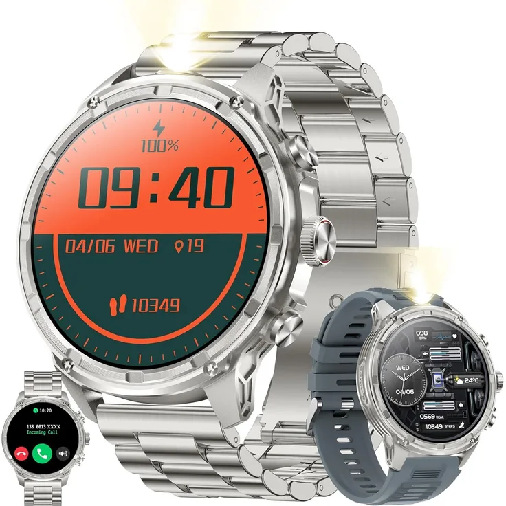ZPIMY 1.85" AMOLED Herren Smartwatch mit Telefonfunktion, 710 mAh Akku, 5ATM wasserdicht, 123 Sportmodi, GPS und Gesundheitsüberwachung