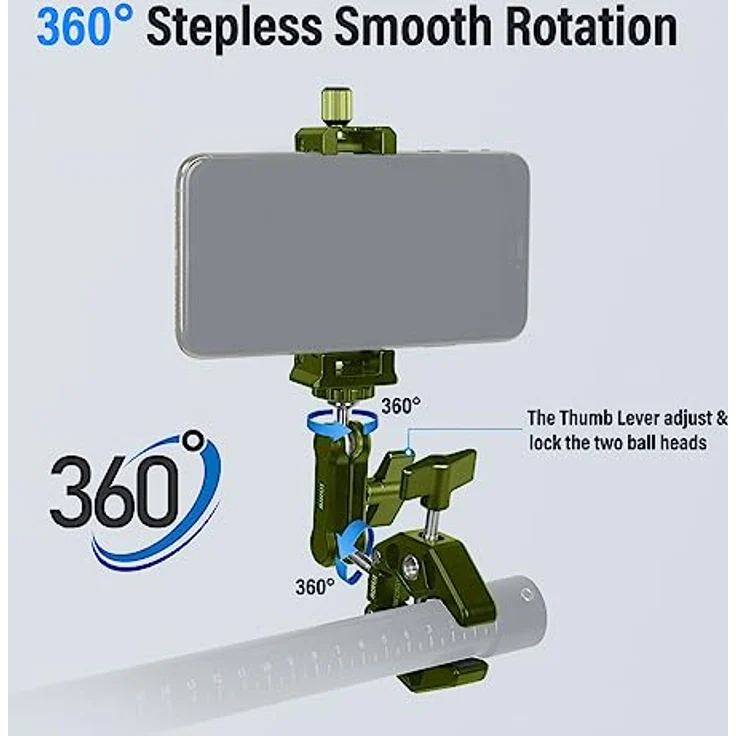 Sirui Alien Series Magic Arm mit Telefonklemme, Krabbenförmige Gelenkkamera-Klemme mit 1/4-Zoll-20-Schraube, 3/8-Zoll-16 Löcher, passend für Gopro/DSLR-Kamera/Handys, Grün (MA-G) – Bild 5