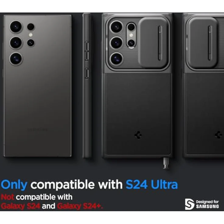 Spigen Optik Armor Hülle Kompatibel mit Samsung Galaxy S24 Ultra -Schwarz, Doppelschichtige Schutzhülle mit Snap Lens Protection Technologie – Bild 2