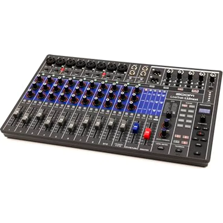 Zoom LiveTrak L-12next, Digitalmischpult und Recorder mit 12 Kanälen, 14-Spur-Aufnahme 24/96, 32-Bit-Float-Master, OLED-Display, 16 Effekte, Streaming-Integration, EU-Version – Bild 2