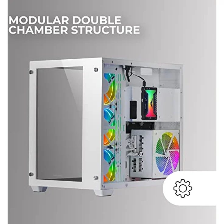 Mars Gaming MCV3 Weiß, Custom XXL E-ATX Gaming Tower, Front und Seitenfenster Gehärtetem Glas, Dual Chamber Modular Frame – Bild 5
