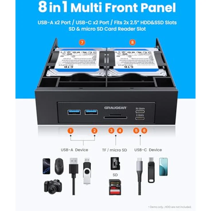 GRAUGEAR G-MP01CR-5 8-in-1 Frontpanel-Upgrade mit 2x USB-C, 2x USB-A, bis zu 10 Gbit/s, SD/microSD-Kartenleser für 3,5-Zoll-Schächte – Bild 5