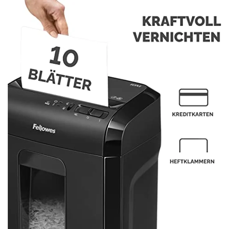 Fellowes Powershred 10M, 10 Blatt Micro-Cut (P-5) Aktenvernichter mit Sicherheitssperre, für Zuhause-Home Office – Bild 3