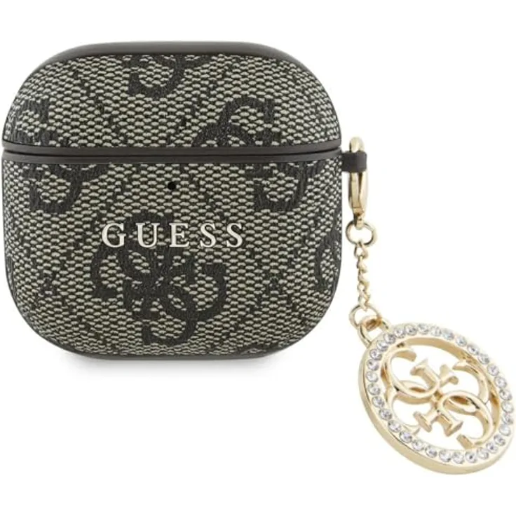 CG MOBILE Guess 4G Strass Charm Fall für AirPods 4 (Braun) - Öko-Leder / PC, Hardcase-Typ Materiale