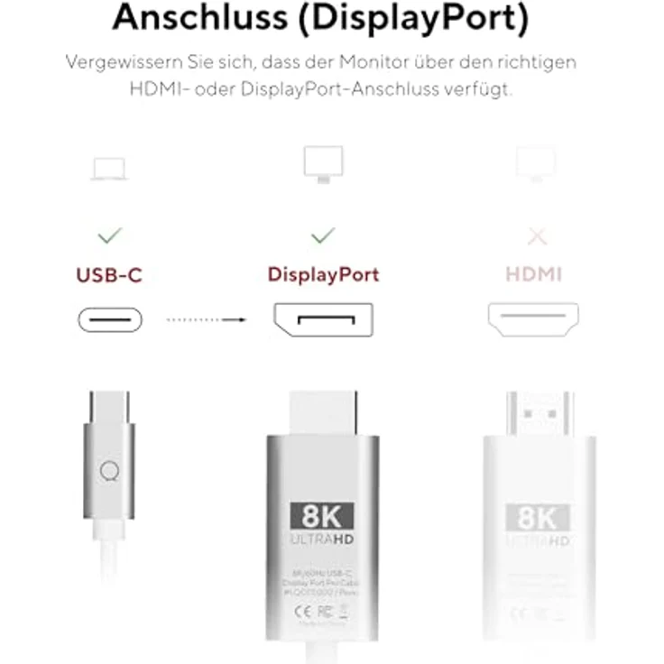 Linq Connects 8K/60Hz USB-C auf DisplayPort Pro Kabel, 2m, robuste Verarbeitung, Plug & Play – Bild 3