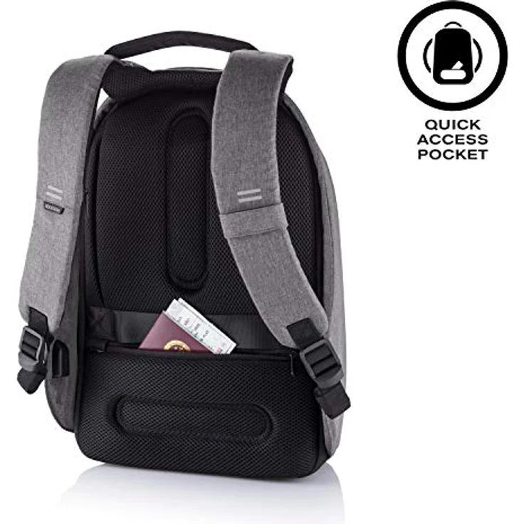 XD Design Bobby Hero Small, Rucksack mit RFID-Schutz und Laptopfach für 38 cm Geräte, grau – Bild 5