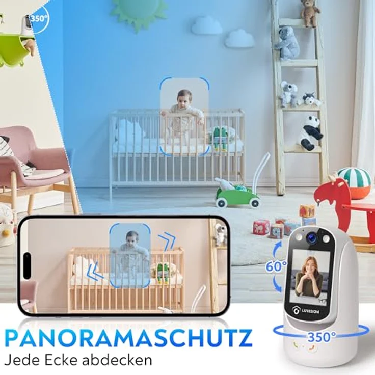 LUVISION WLAN PTZ Autotracking Funk Überwachungskamera Video Anrufkamera Telefonkamera für Senioren mit Gegensprechfunktion für Kinder mit Lautsprecher, Telefon-App, Bildschirm, Nachtsicht – Bild 3