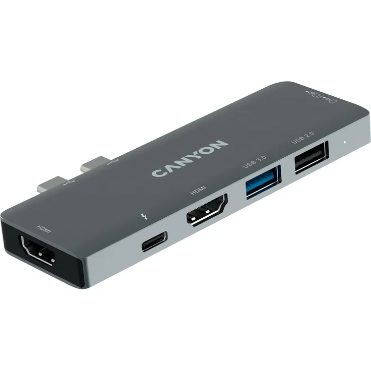 Canyon ChargingDock 2xTB, Laptop-Dockingstation mit 2xHDMI, USB 3.0, USB 2.0, SD-Slot, Aluminium Design