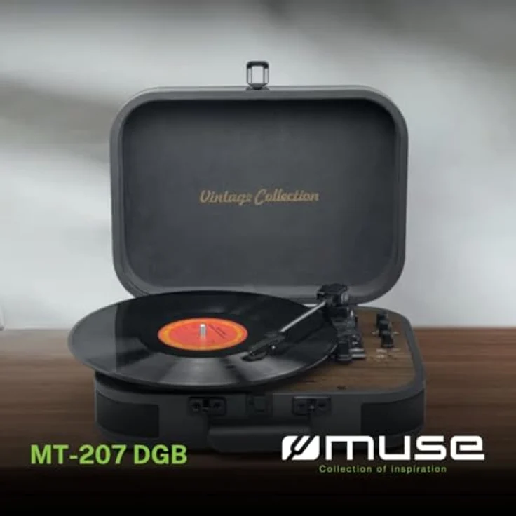 Muse MT-207 DGB, Plattenspieler mit Bluetooth, integrierten Stereo Lautsprechern und USB, schwarz – Bild 2