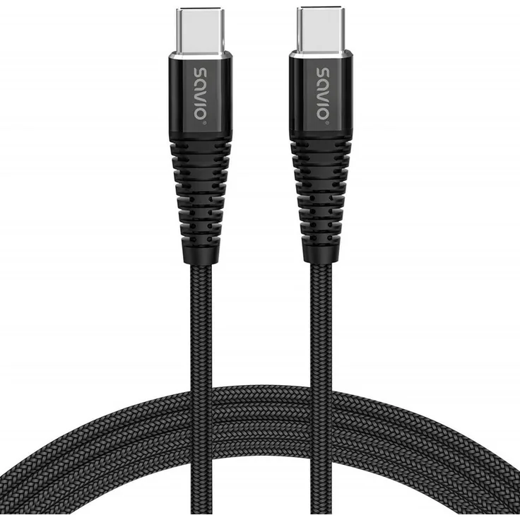Savio CL-160 USB-C Kabel, 2 m, 5A, USB 2.0, Schnellaufladung, Schwarz