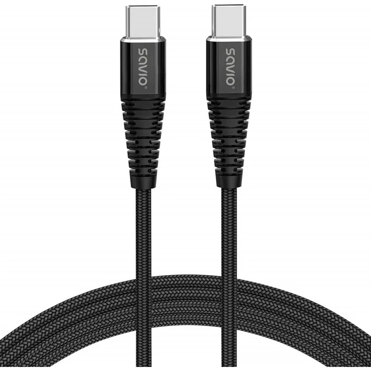 Savio CL-160 USB-C Kabel, 2 m, 5A, USB 2.0, Schnellaufladung, Schwarz