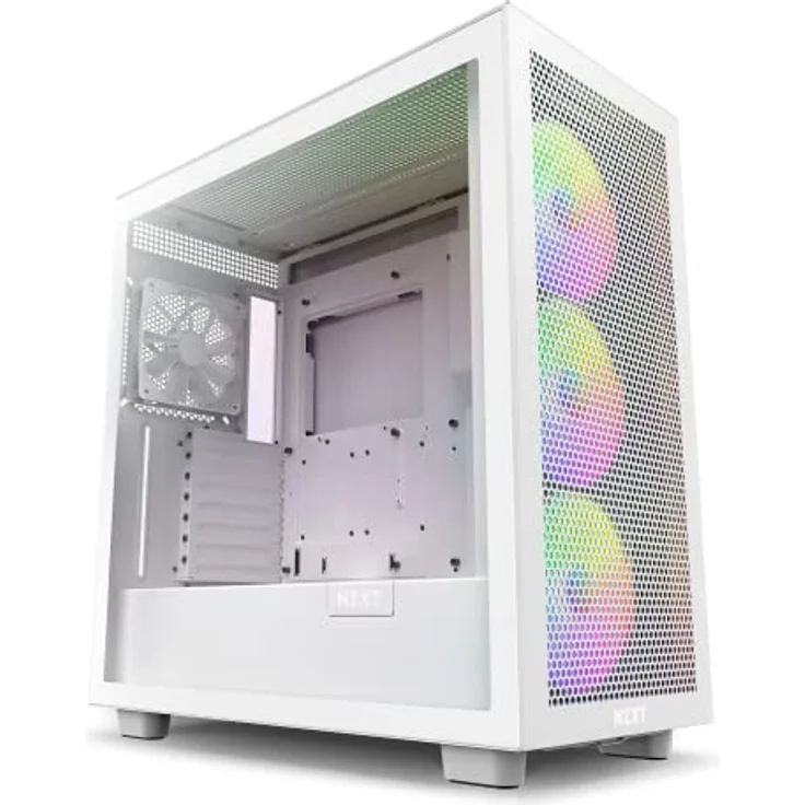 Nzxt H7 Flow RGB - CM-H71FW-R1 - ATX Mid-Tower Gaming PC-Gehäuse - USB-C Port - Mesh Front- & Tempered Glass Seitenteil - 3X F-Series 140mm Core RGB Fans inklusive - Wasserkühlung Ready - Weiß – Bild 1