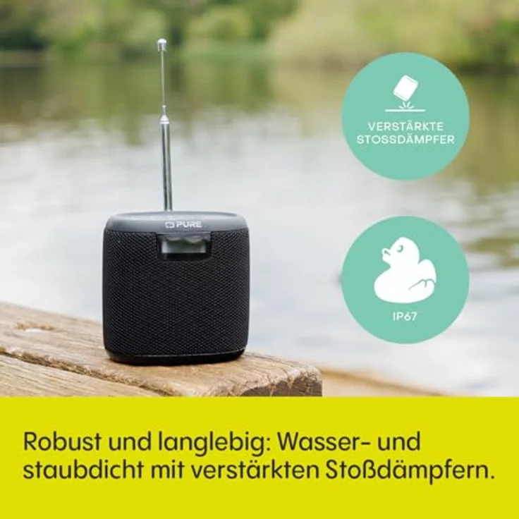 Pure Woodland Mini Outdoor Lautsprecher mit Bluetooth & DAB+/FM Radio (wasserdicht IP67, robust, tragbar, 14h Akku, perfekt für Garten & Camping) Schwarz – Bild 3