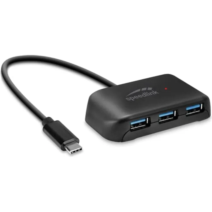 Speedlink SNAPPY EVO 4 Port USB Hub – passiver USB-C 3.1 Gen 1 Hub mit 3x USB-A und 1x USB-C für eine schnelle Datenübertragung mit bis zu 5 Gbit/s, Anschluss über USB-C, schwarz