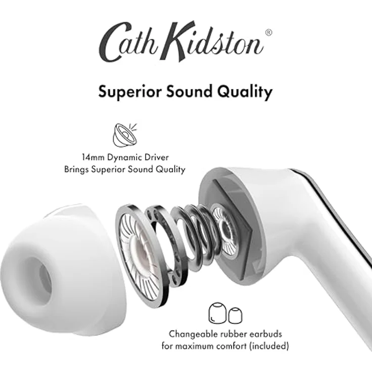 VQ Cath Kidston Kabellose Ohrhörer TWS 5.3 mit ENC, Bluetooth, bis zu 48 Stunden Akkulaufzeit, ergonomisches Design, für iPhone & Android – Bild 5