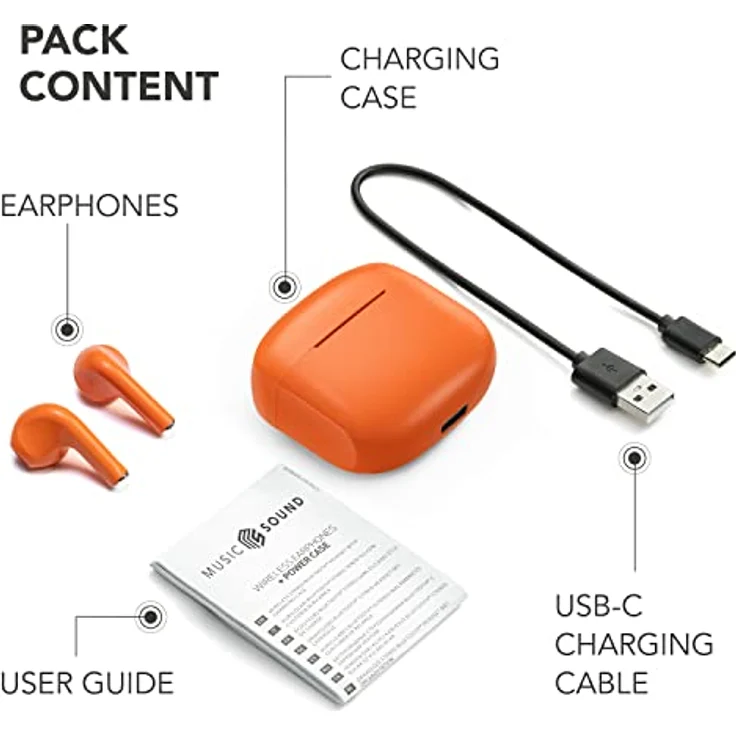 Music Sound | Swag - Kabelloses Kapsel-Headset - Wiedergabezeit bis 20 Stunden - Bluetooth - Orange – Bild 5