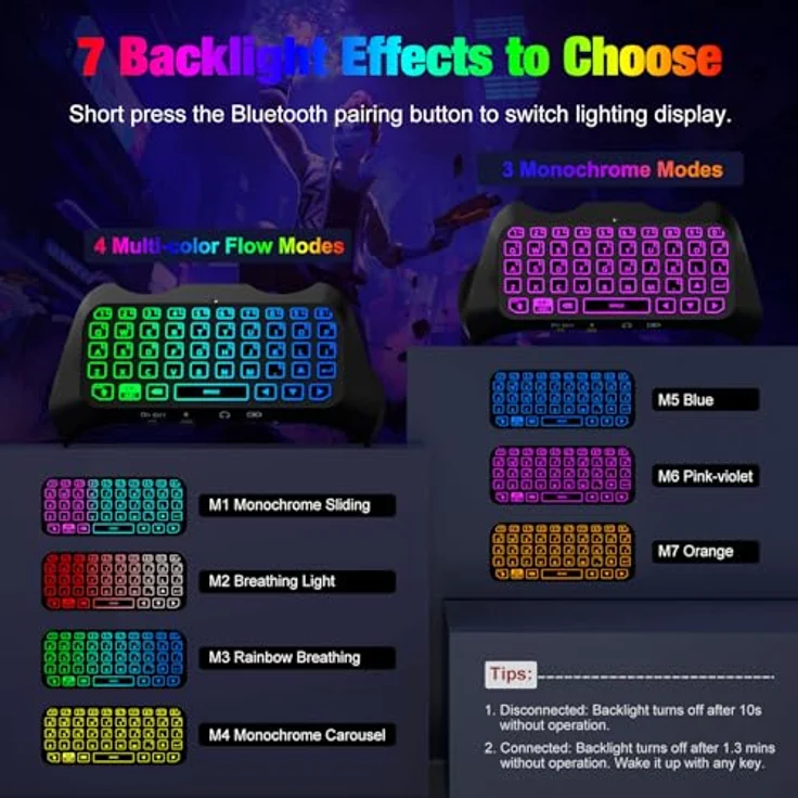 MoKo RGB Hinterlicht Tastatur für PS5-Controller, Bluetooth Kabellos mit integriertem Lautsprecher und 3,5-mm-Audiobuchse, schwarz – Bild 3