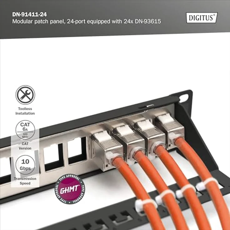 DIGITUS PatchPanel Set DN-93615, 24 Ports CAT 6A, 500 MHz, Rack-Montage im 19 Zoll Netzwerkschrank, 1 HE, Schwarz – Bild 2