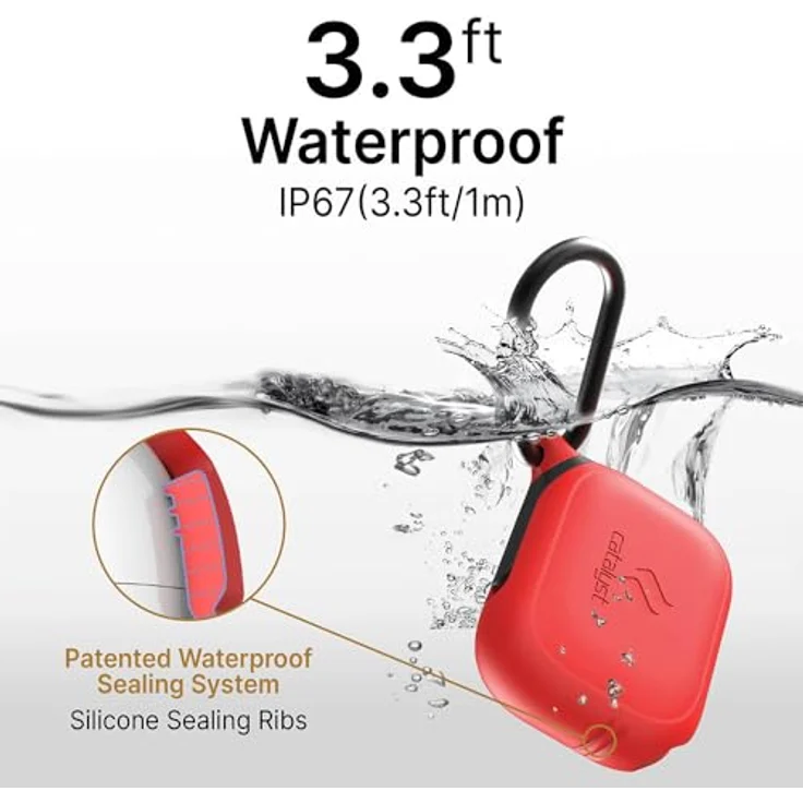 Catalyst Wasserdichtes Special Edition Case für AirPods Pro (1. und 2. Generation) – IP67 Schutz, einteiliges Design, hoher Fallschutz, mit Karabiner, Soft-Touch – Rot – Bild 4