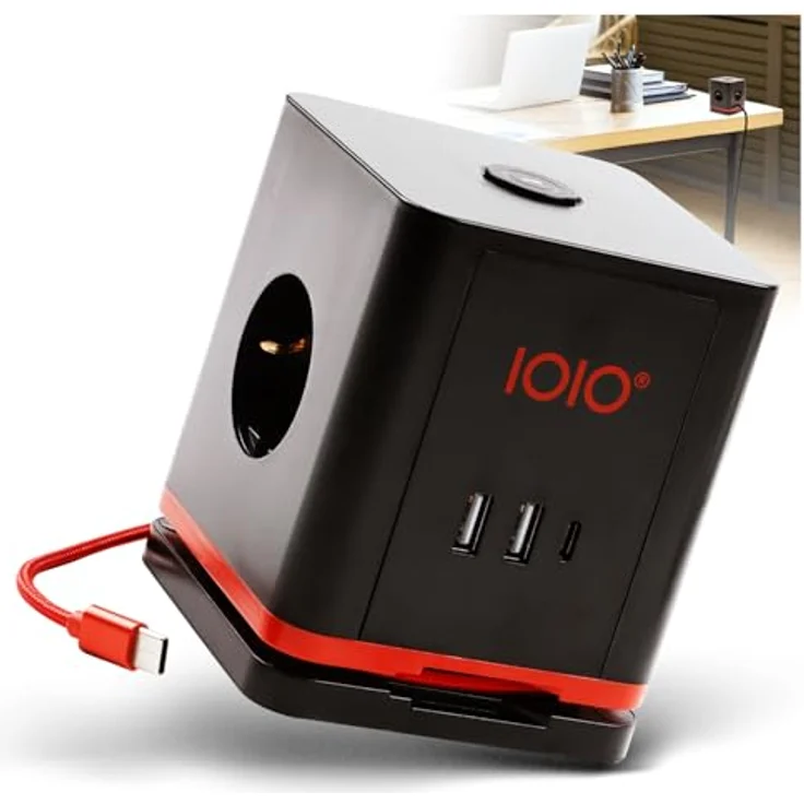 Olympia IOIO Steckdosenwürfel SW 1000 schwarz | 3-fach Schutzkontaktsteckdose mit 2x USB-A & 1x USB-C Slot | Büro & Office Mehrfachstecker | Ein-/Aus-Schalter | Aufrollbares USB-C Kabel | 16A/230V – Bild 1