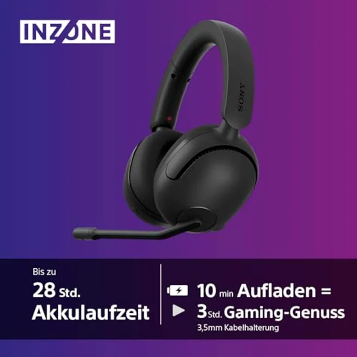 Sony INZONE H5 - Wireless Gaming Headset, 360 Spatial Sound für Gaming, komfortabler Sitz, 28 Std. Akkulaufzeit, geringe Latenz, Mikrofon mit AI, PC & PS5 kompatibel - Schwarz – Bild 4