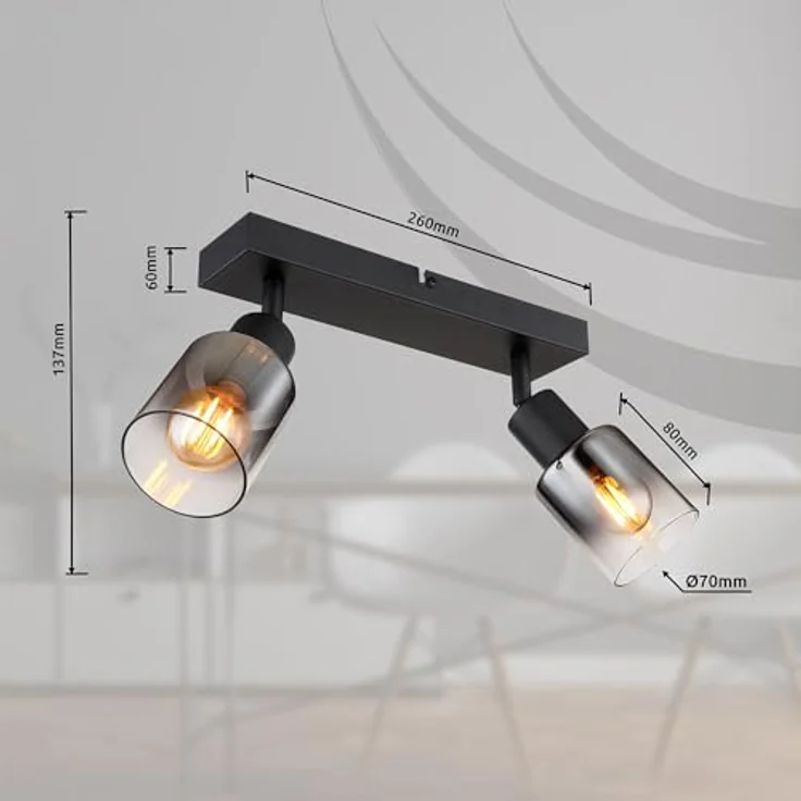 Globo Deckenleuchte Hubertus 2-flammig 54308-2, Smarte Deckenbeleuchtung mit rauch, klar und schwarz, bewegliche Spots – Bild 4