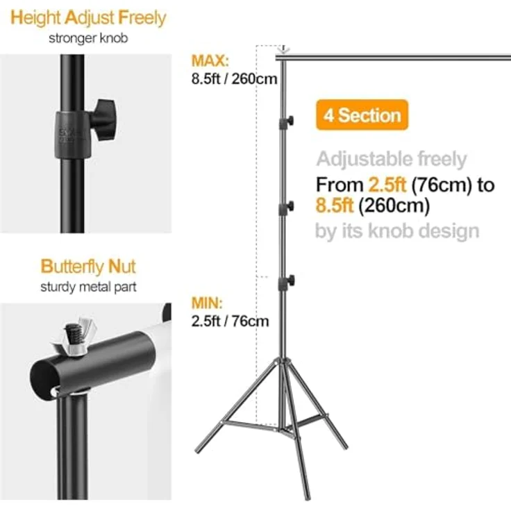 EMART Foto Hintergrund Ständer, 2,6m x 3m Verstellbares Hintergrundsystem mit 2 Sandsäcken und Tragetasche für Fotografie und Video – Bild 3