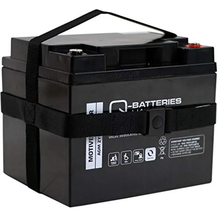 Q-BATTERIES QUALITY Rollstuhl Scooter AGM Batterie 12V 36Ah mit Tragegurt - Zyklenfest, Solarladefähig, auslaufsicher, Spannung 12V