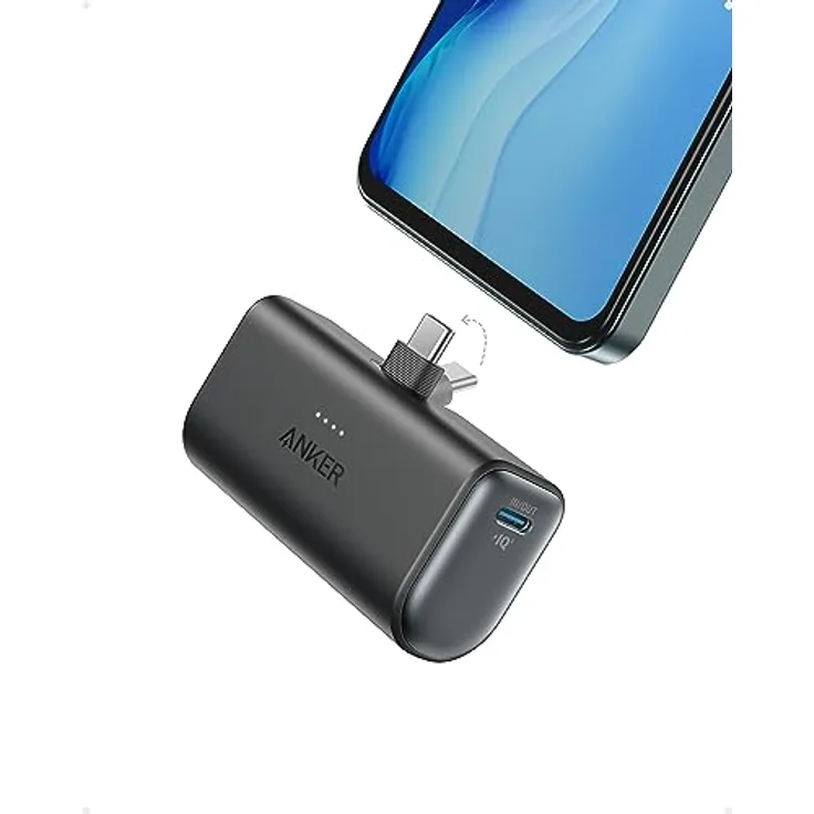 Anker Nano Powerbank, 5000mAh Powerbank 22,5W, Integrierter Faltbarer USB-C Konnektor, Kompatibel mit Samsung S22/23 Serie, Note 20/10 Serie, LG, Huawei, iPad ProAir, AirPods und mehr (Schwarz)