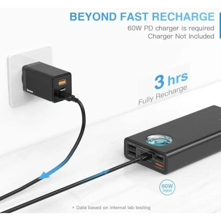 Baseus Powerbank, 65W Power Bank USB-C 26800mAh, Externer Akku PD QC4.0 Schnellladung mit LED-Anzeige, für Laptop MacBook Dell HP Notebook Steam Deck iPhone Galaxy – Bild 4