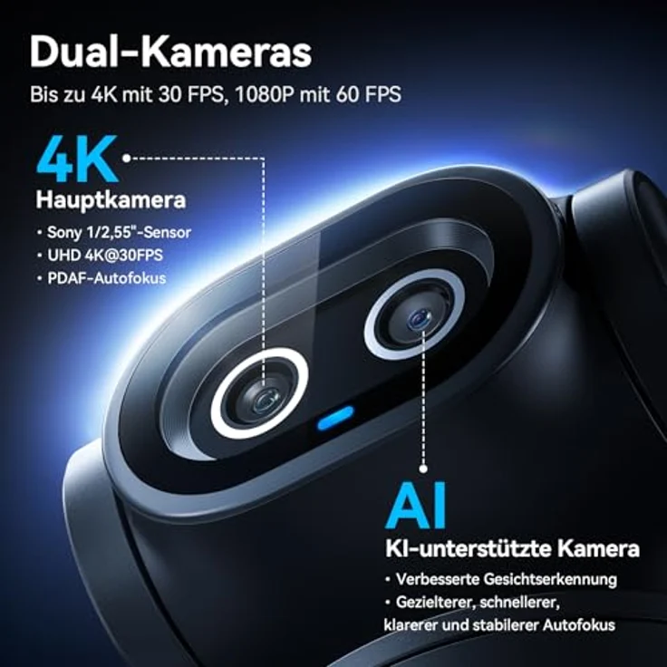 EMEET PIXY Dual-Kamera PTZ 4K Webcam mit KI-Tracking, 0,2 s Autofokus, 3 Mikrofonen und Gestensteuerung für Streaming, kompatibel mit OBS/Twitch/Switch 2 – Bild 2
