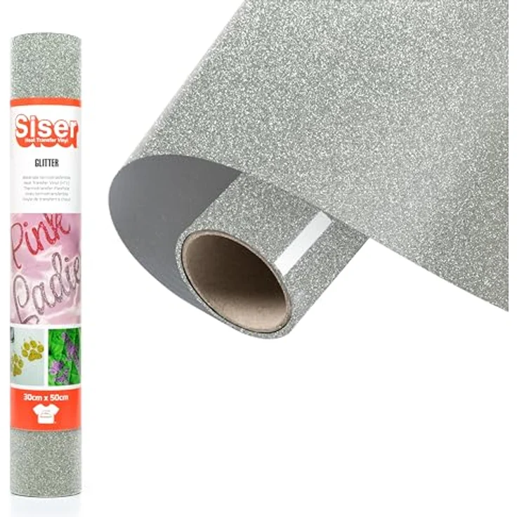Siser Transferfolie Glitter für Cad-Cut ®, 30 cm Schnittbreite, Silber, für Baumwolle und Polyester – Bild 1