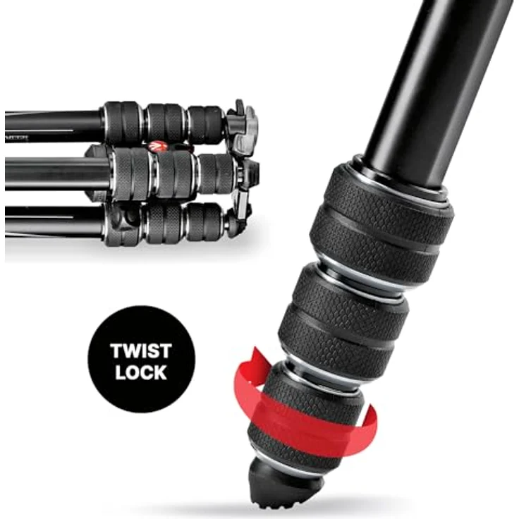 Manfrotto Befree Advanced Alu Reisestativ Twist (Drehverschluss) mit Kugelkopf, inkl.Tasche (für Canon, Nikon, Sony, DSLR, CSC, Spiegellose Kamera, schwarz, Traglast:8kg, Packmaß:40cm, Gewicht:1,49kg) – Bild 7