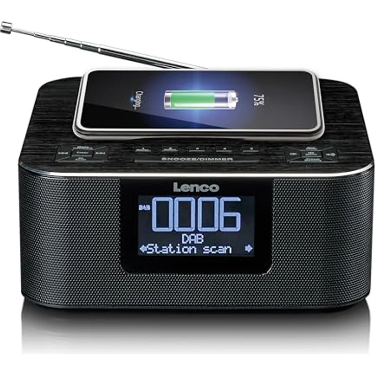 Lenco CR-650 DAB+ Radiowecker - Uhrenradio mit DAB+ und FM - 20 Senderspeicher - Schlummerfunktion - 2 x 2 Watt RMS - LCD - USB und QI Lader - schwarz – Bild 1